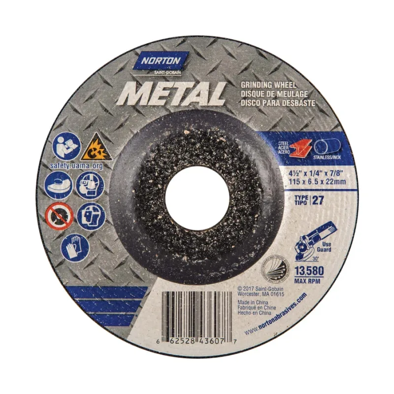 Grinding Wheel, Metal, Aluminum Oxide, 4 1/2 in dia, 7/8 in Arbor, 24 Grit