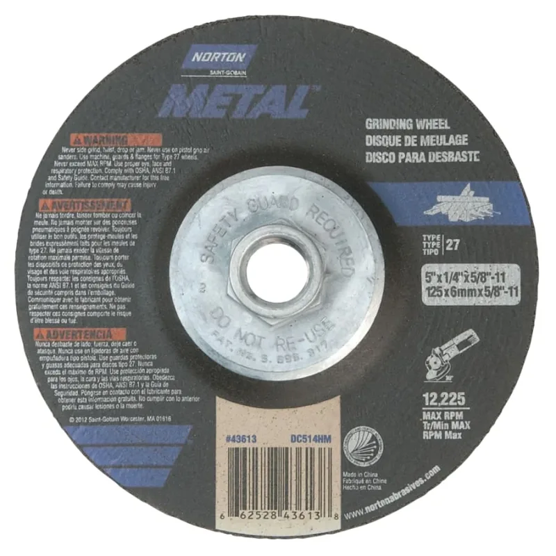 Type 27 Gemini Depressed Center Wheel, 5" Dia, 5/8" Arbor, 20 Grit