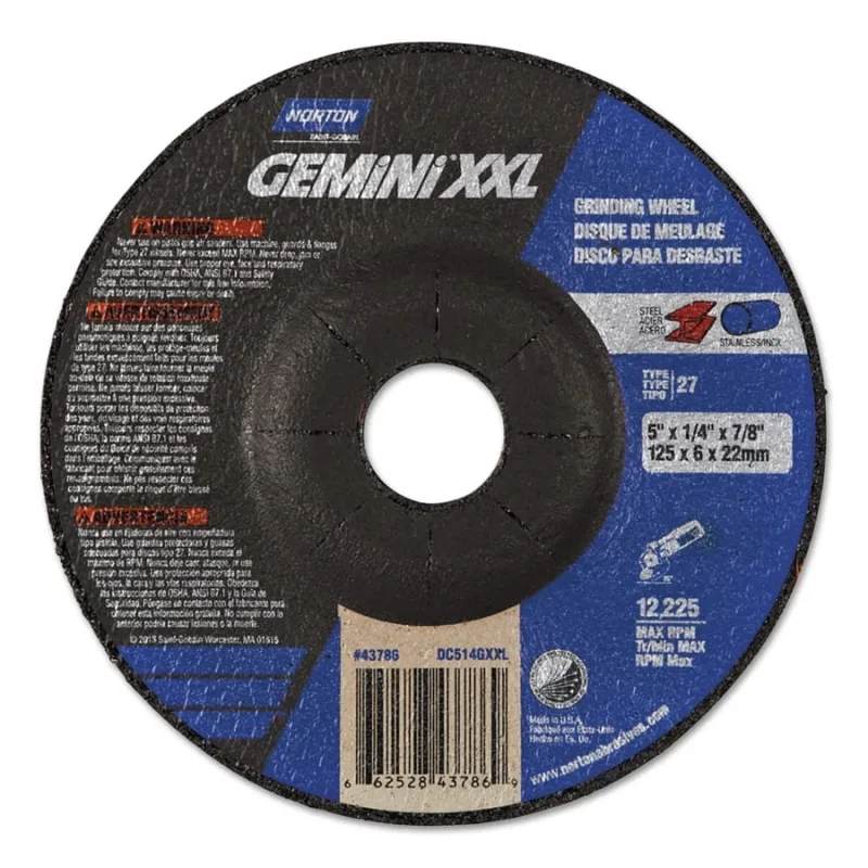 GEMiNi XXL® Depressed Center Wheel, 5 in dia, 1/4 in Thick, 7/8 in Arbor, Alum Oxide