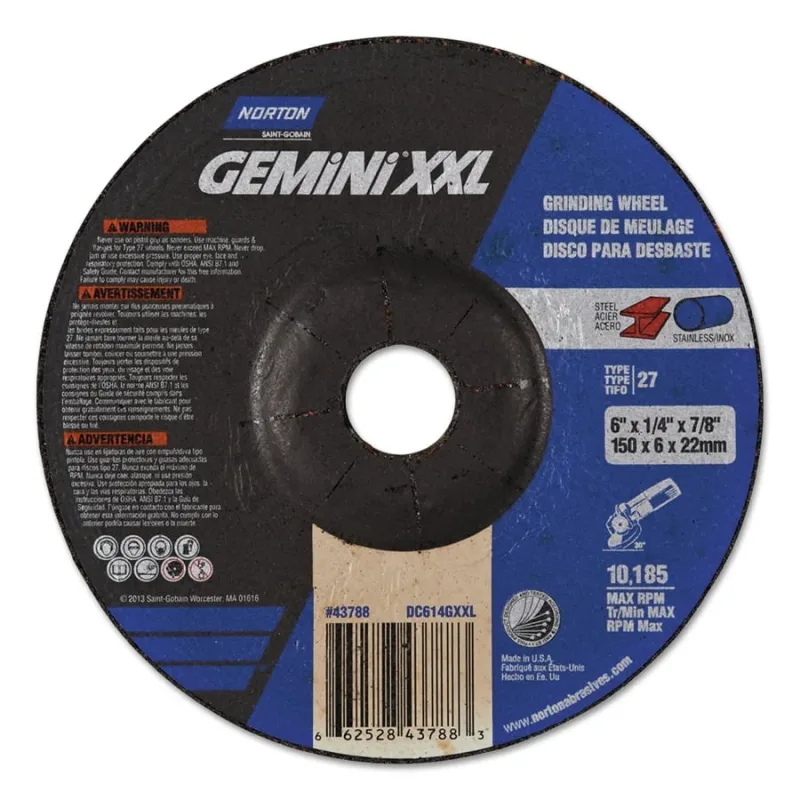GEMiNi XXL® Depressed Center Wheel, 6 in dia, 1/4 in Thick, 7/8 in Arbor, Alum Oxide