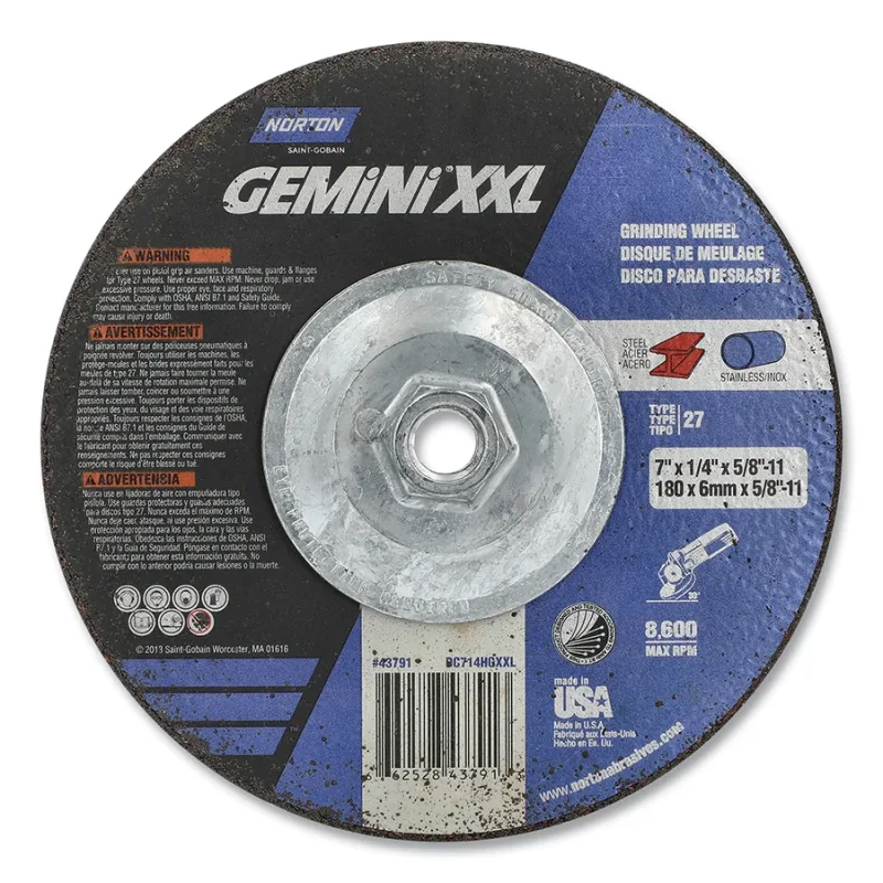 Type-27 1/4 in Grinding Wheel, 8600 RPM, 10 EA/PK
