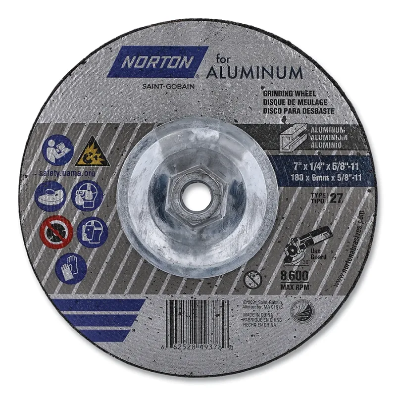 AO AO Type 27 Aluminum Grinding Wheel, Aluminum Oxide, 7 in dia, 5/8 in Arbor, 20 Grit, Unthreaded Hole