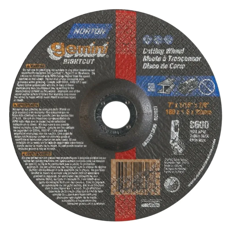 Gemini® RightCut™ Right Angle Cut-Off Wheel, Type 27/42, 7 in dia x 0.045 in Thick x 7/8 in Arbor, 1 EA/EA