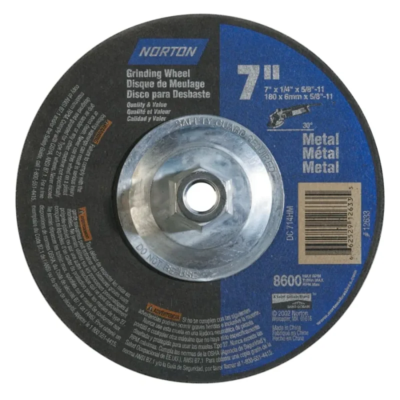 Depressed Center Metal/Masonry Wheel, 7 in Dia, 1/4 in Thick, 5/8 Arbor