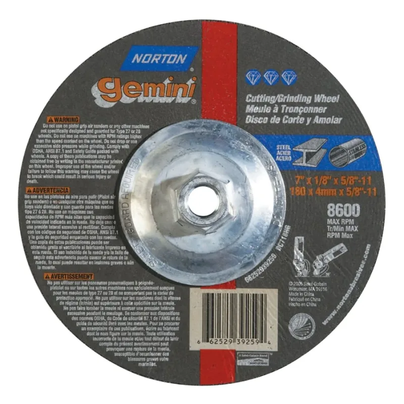 Gemini Depressed Center Wheel, 7" Dia, 1/8" Thick, 7/8" Arbor