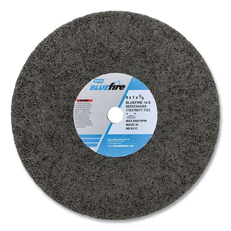 BlueFire® Portable Snagging Wheel, 4NV, Type 01, 8 in dia,1 in Thick, 5/8 in AH, 14 Grit, Zirconia Alumina