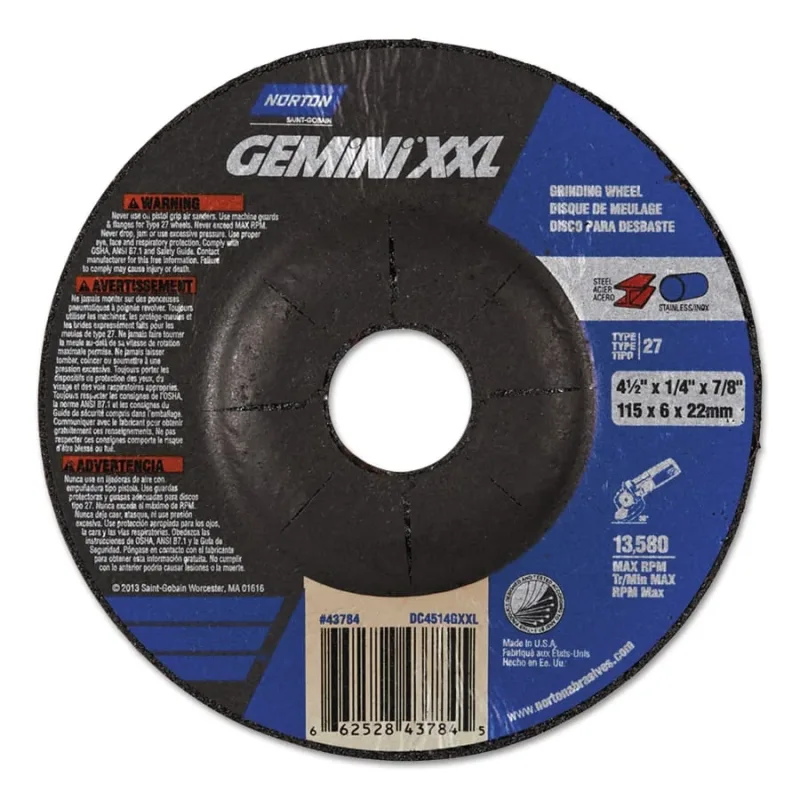 GEMiNi XXL® Depressed Center Wheel, 7 in dia, 0.125 in thick, 5/8-11 in arbor, 24 grit
