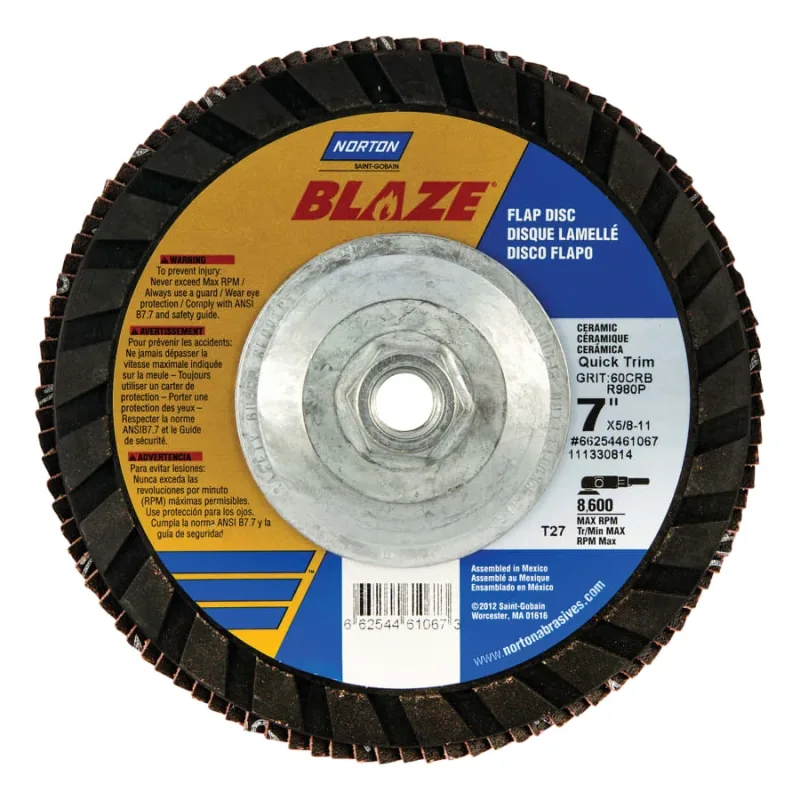 Abrasives Type 27 Quick-Trim Flap Discs, 7 in Dia., 80 Grit, 5/8 in Arbor