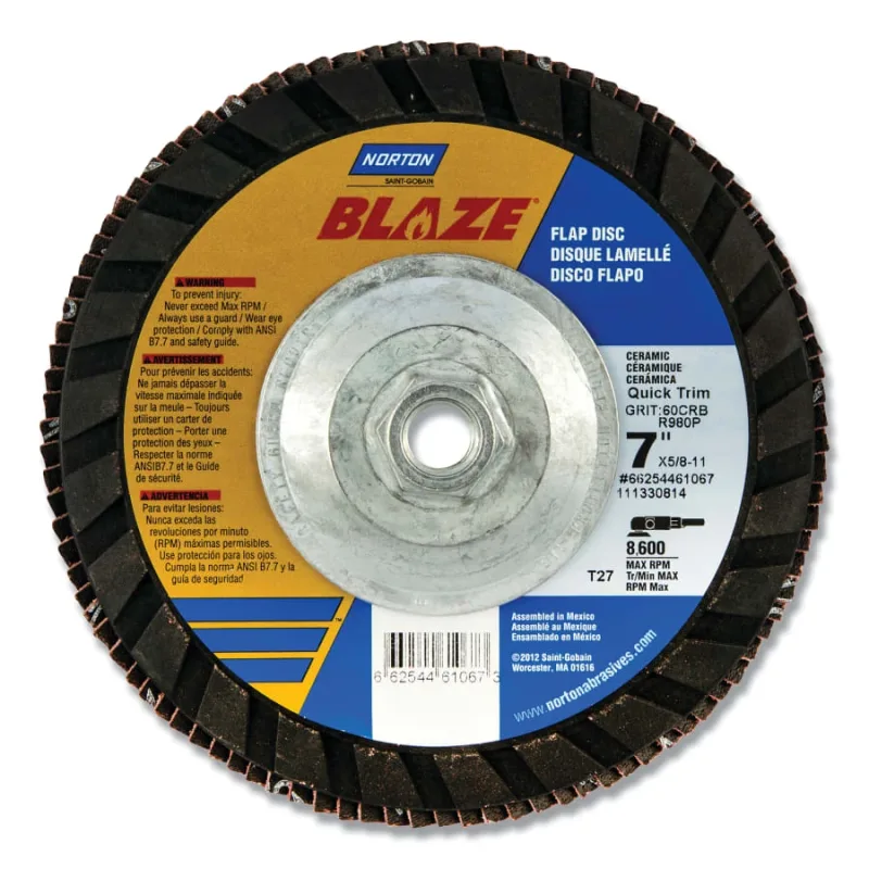 Blaze® Quick Trim Type 27 Flap Disc, 7 in dia x 5/8 in-11 Arbor, 120 Grit, 8600 RPM