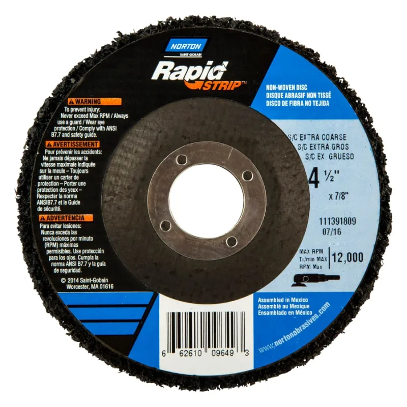 Bear-Tex® Rapid Strip™ Depressed Center Disc, 4-1/2 in dia x 7/8 in Arbor, Extra Coarse, 12000 RPM