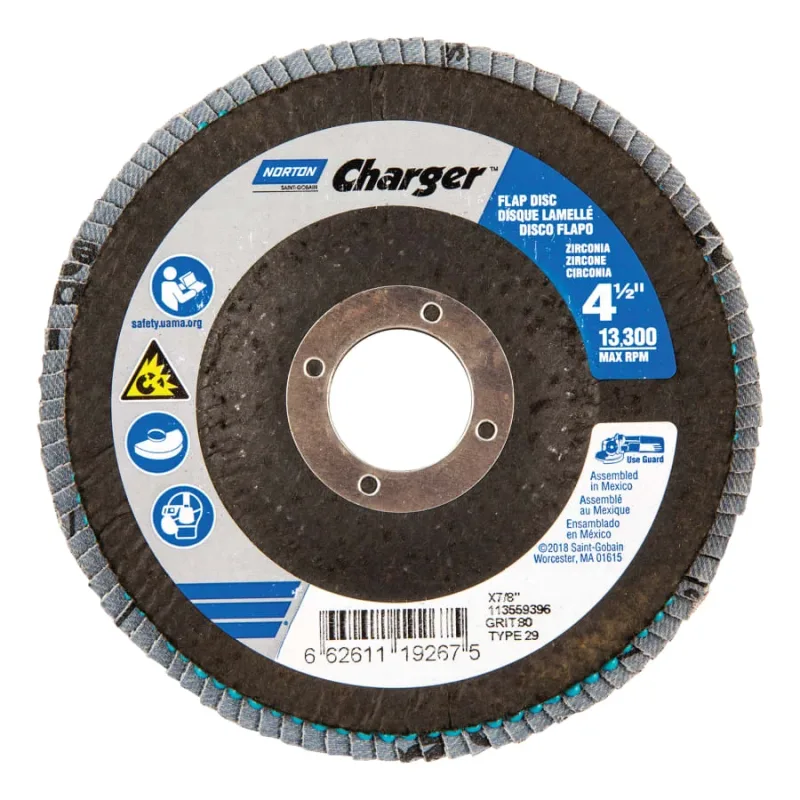 Type 29 Flap Discs, 4 1/2 in, 80 Grit, 5/8 Arbor, 13000 rpm