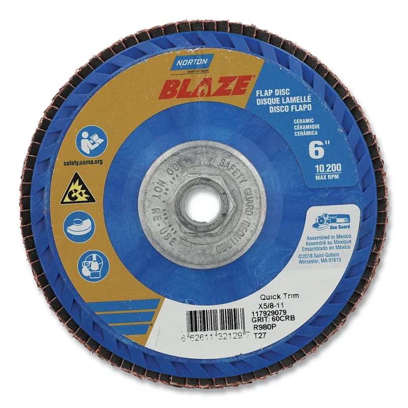 BLAZE® R980P Flap Disc, Plastic Flat, 6 in dia, 60 Grit, 5/8 in-11 arbor, 10200 RPM