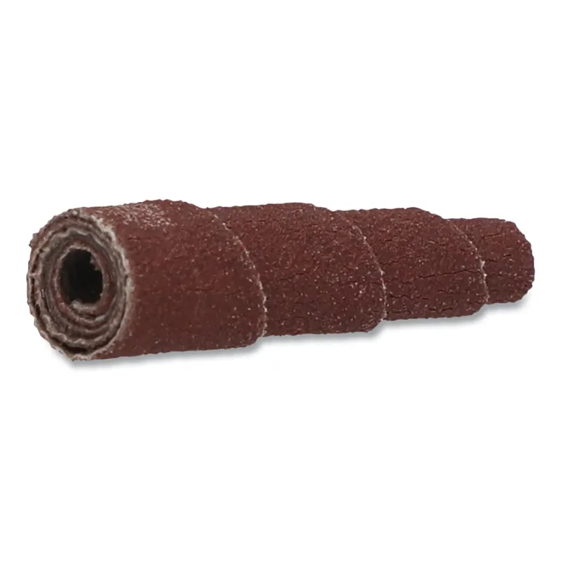 Full Tapered Spiral Roll, R265, Metal, Aluminum Oxide, 3/8 in dia x 1-1/2 in L x 1/8 Arbor, 120 Grit