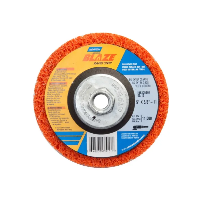 Bear-Tex Blaze Rapid Non-Woven Depressed Center Discs, 5 in x 5/8 in - 11, 11000 RPM