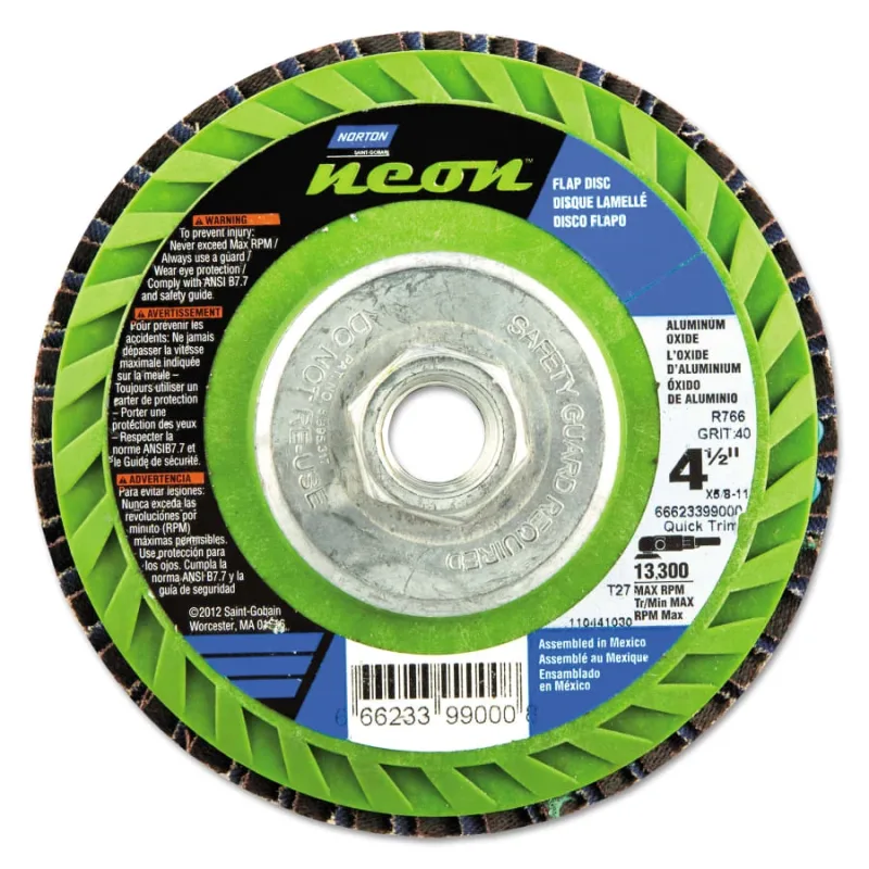 Type 27 Flat Flap Discs, 4 1/2 in Dia, 40 Grit, 5/8 in Arbor, 13,300 rpm