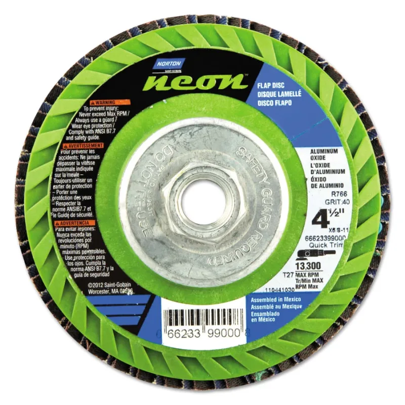 Type 27 Flat Flap Discs, 4 1/2 in Dia, 60 Grit, 5/8 in Arbor, 13,300 rpm