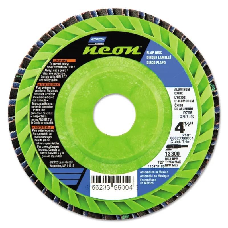 Type 27 Flat Flap Discs, 4 1/2 in Dia, 60 Grit, 7/8 in Arbor, 13300 rpm, 10/pk