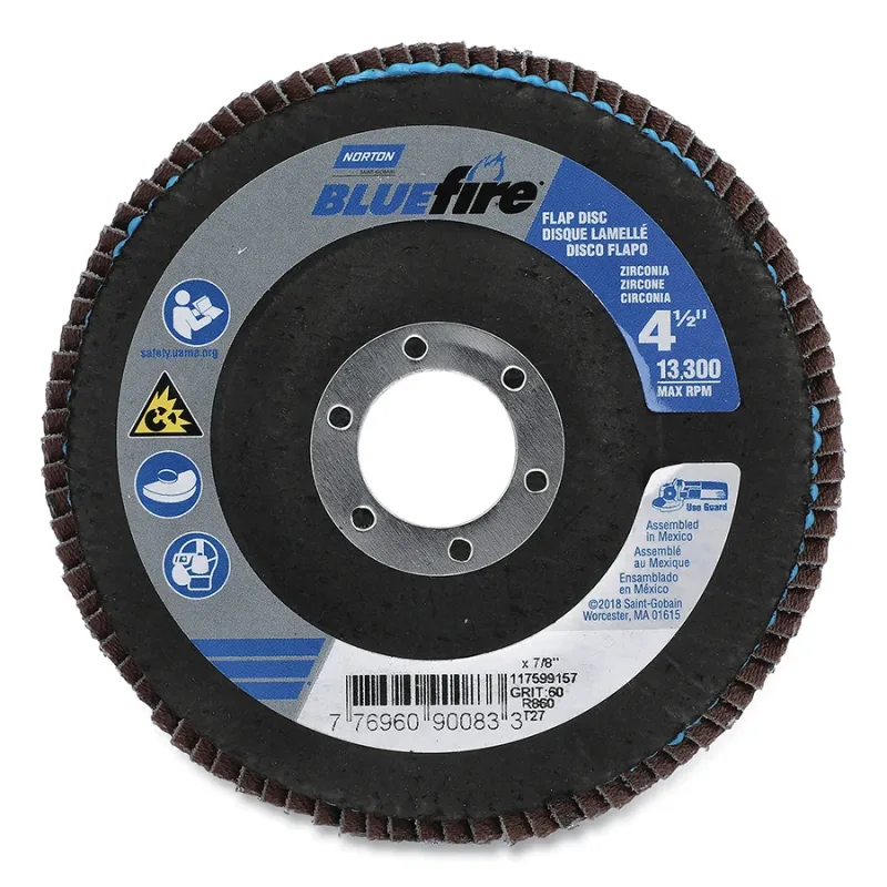 Bluefire™ R860 Flap Disc, 4-1/2 in dia, 60 Grit, 7/8 in-11 Arbor, 13300 RPM, Type 27 Flat