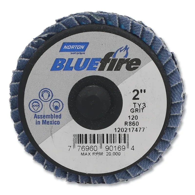 Bluefire™ R860 Mini Flap Disc, 2 in dia, 120 Grit, Quick-Change TR (Type III), 24000 RPM, Type 27 Flat