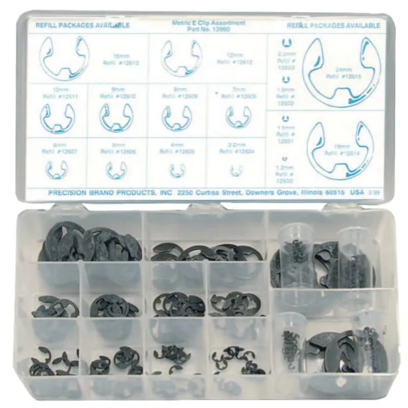 Metric E-Clip Assortments, Steel, 255 per set