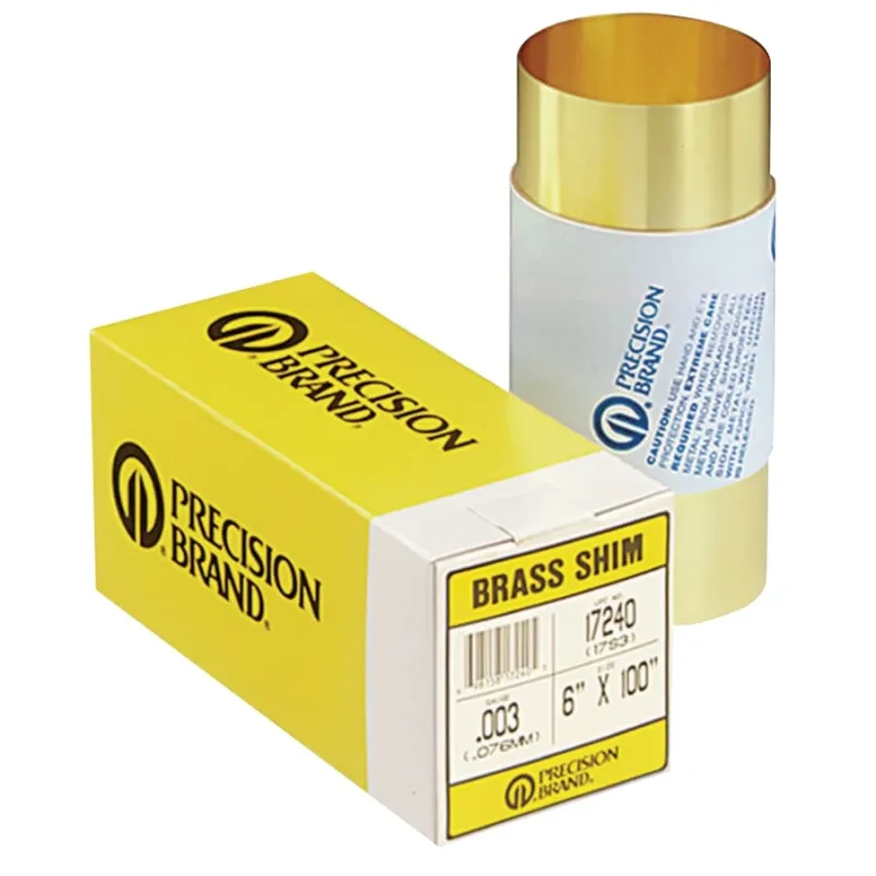 Brass Shim Stock Rolls, 0.1, Brass, 0.002" x 100" x 6