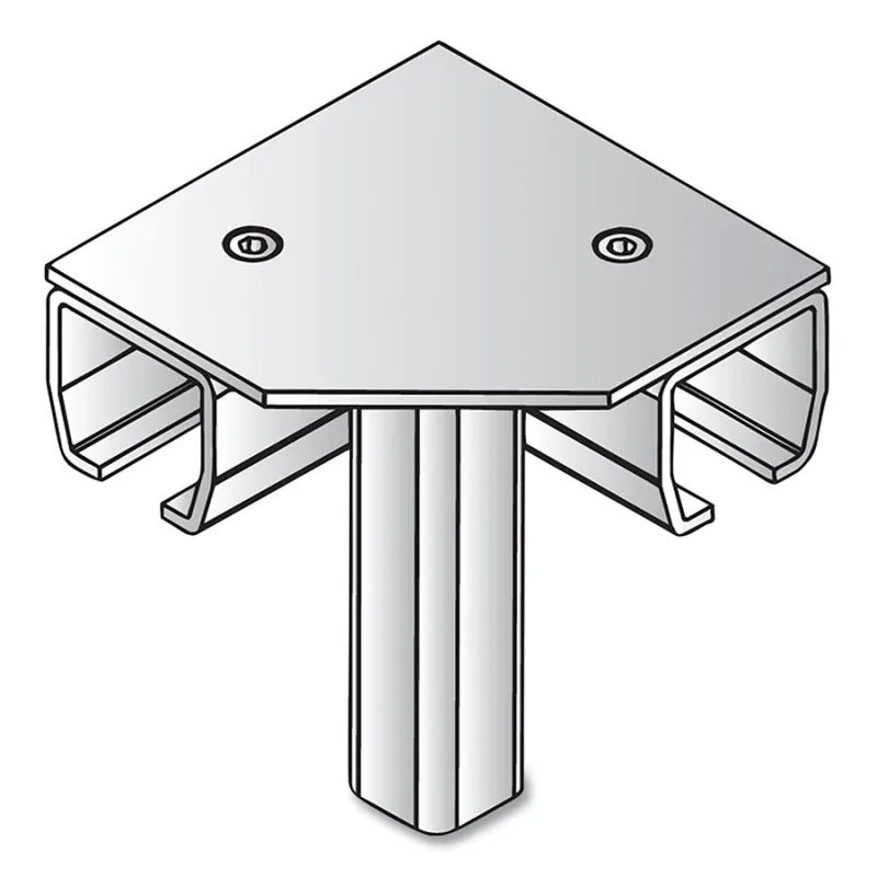 Track Mounted Rolling Curtain System, 4.1 in W x 4.1 in L, Metallic, Galv Steel, 90° Right Angle Connector, Floor Mount