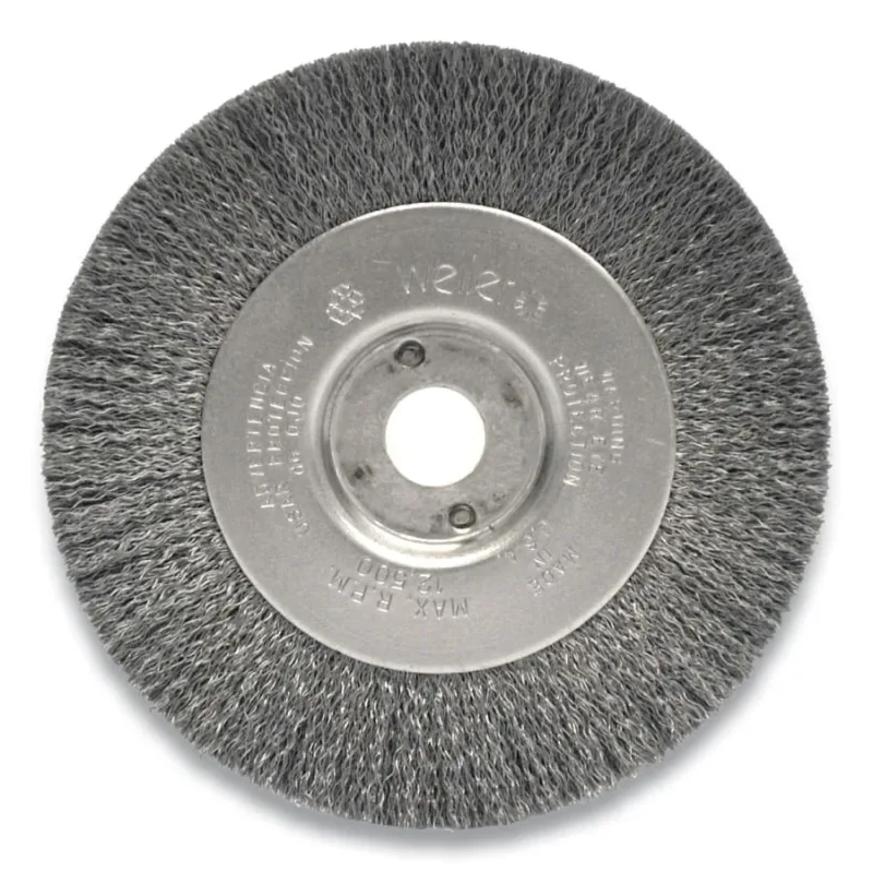 Narrow Face Crimped Wire Wheel, 4 in dia x 1/2 in W Face, 0.006 in Stainless Steel Wire, 12500 RPM
