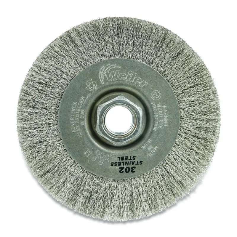 4 in Narrow Face Crimped Wire Wheel, 0.006 Stainless Steel Fill, 5/8 in-11 UNC Nut