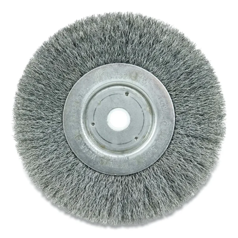 Narrow Face Crimped Wire Wheel, 6 in dia x 3/4 in W, 0.008 in Steel Wire, 6000 rpm