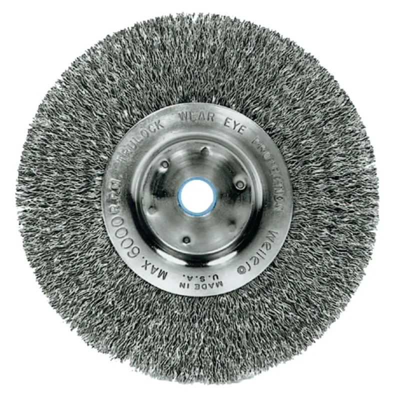 Narrow Face Crimped Wire Wheel, 6 in dia x 3/4 in W Face, 0.014 in Steel Wire, 6000 RPM
