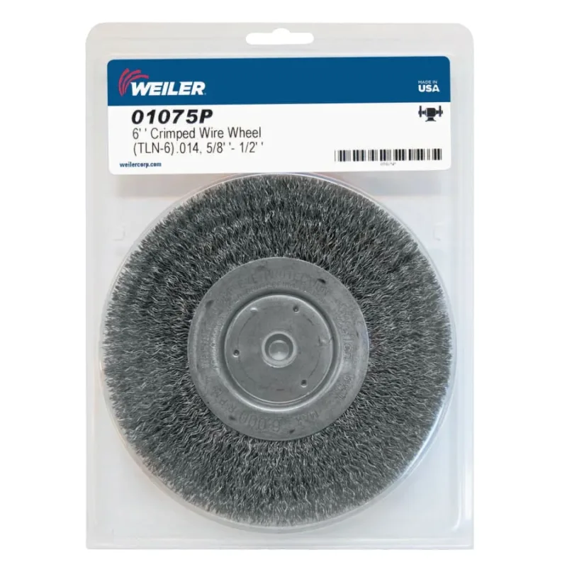 Narrow Face Crimped Wire Wheel, 6 in D x 3/4 W, .014 in Steel Wire, 6,000 rpm