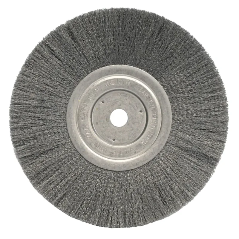 Narrow Face Crimped Wire Wheel, 8 in dia x 3/4 in W Face, 0.014 in Steel Wire, 6000 RPM