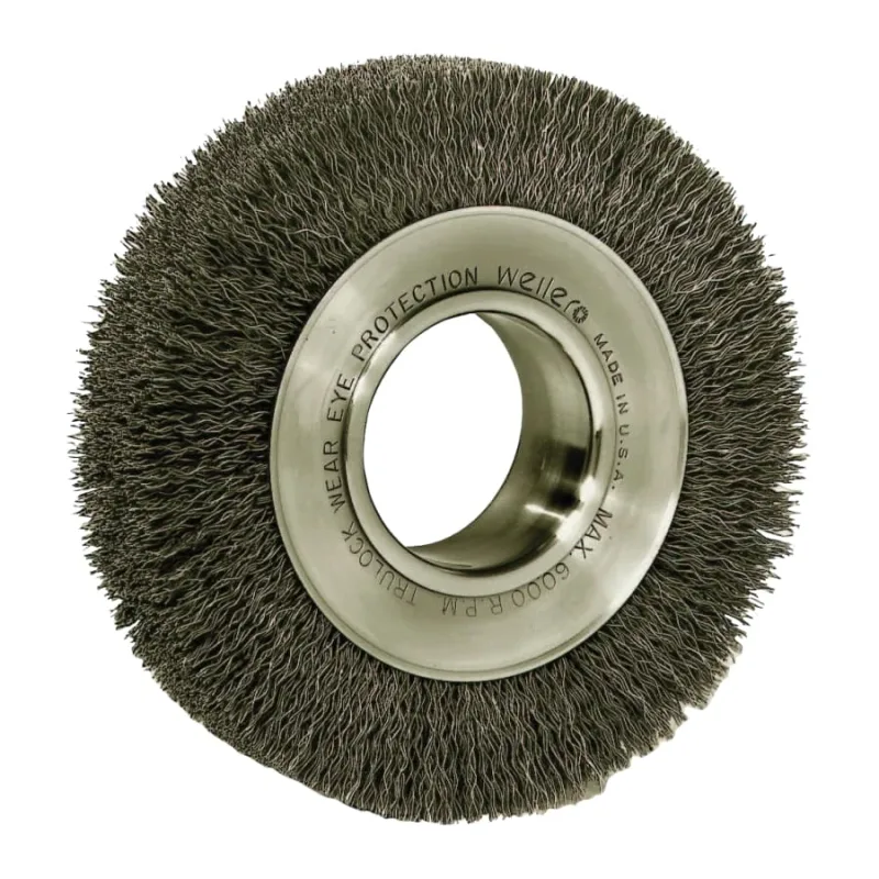 Wide-Face Crimped Wire Wheel, 6 in Dia. x 1 1/4 in W, 0.006 in Steel, 6,000 rpm
