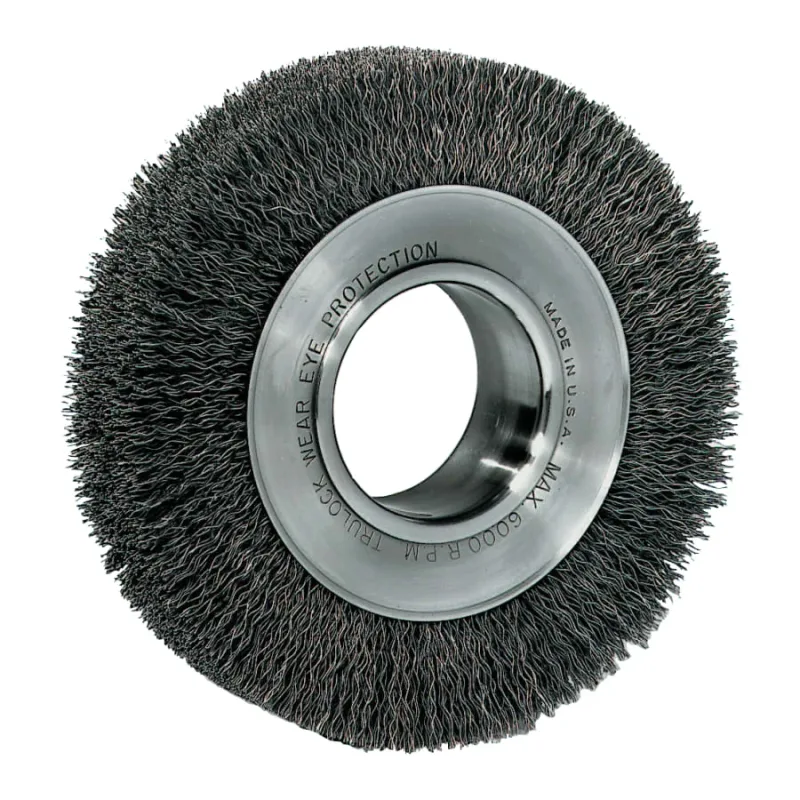 Wide-Face Crimped Wire Wheel, 6 in Dia. x 1 1/4 in W, 0.014 in Steel, 6,000 rpm