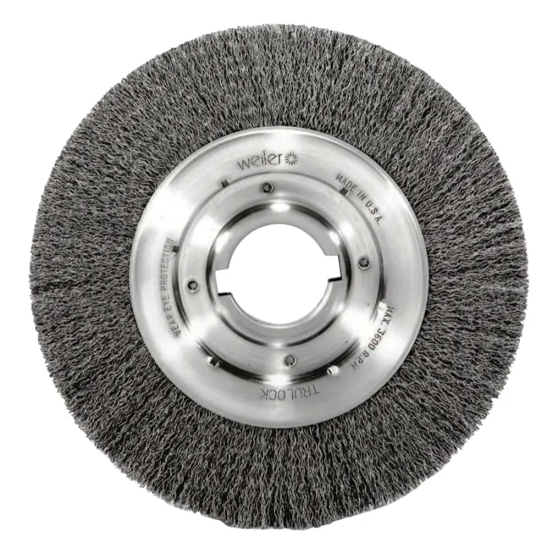 Medium Crimped Wire Wheel, 10 in D x 1 1/8 in W, .02 in Steel Wire, 3,600 rpm