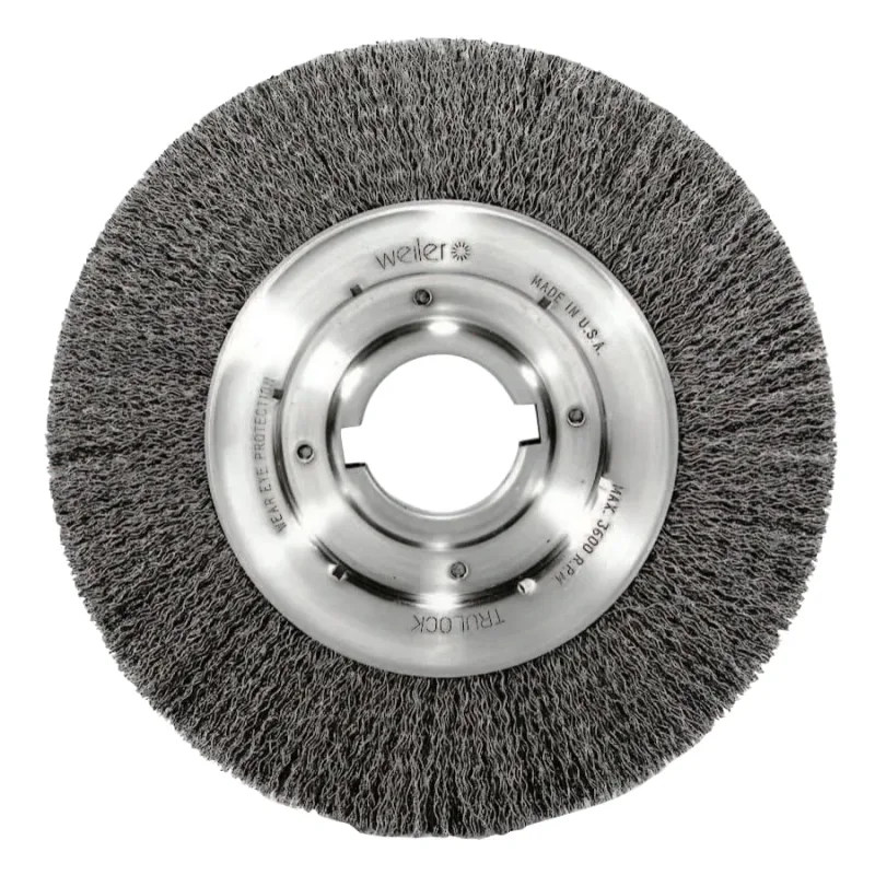 Medium-Face Crimped Wire Wheel, 10 in dia x 1-1/8 in W Face, 0.0118 in Stainless Steel Wire, 3600 RPM
