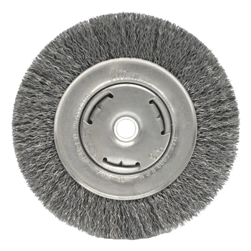 Wide-Face Crimped Wire Wheel, 6 in dia. x 7/8 in W, 0.014 in Steel Wire, 6000 rpm