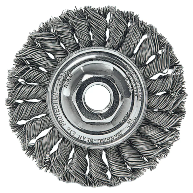 Standard Twist Knot Wire Wheel, 3 in dia x 3/8 in W Face, 0.014 in Steel Wire, 25000 RPM