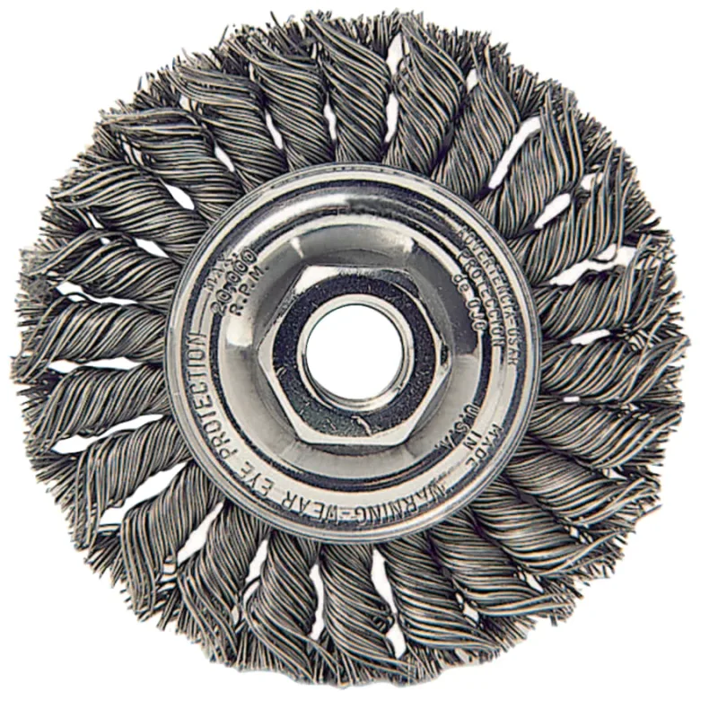Standard Twist Knot Wire Wheel, 6 in dia x 1/2 in W Face, 0.023 in Steel Wire, 9000 RPM