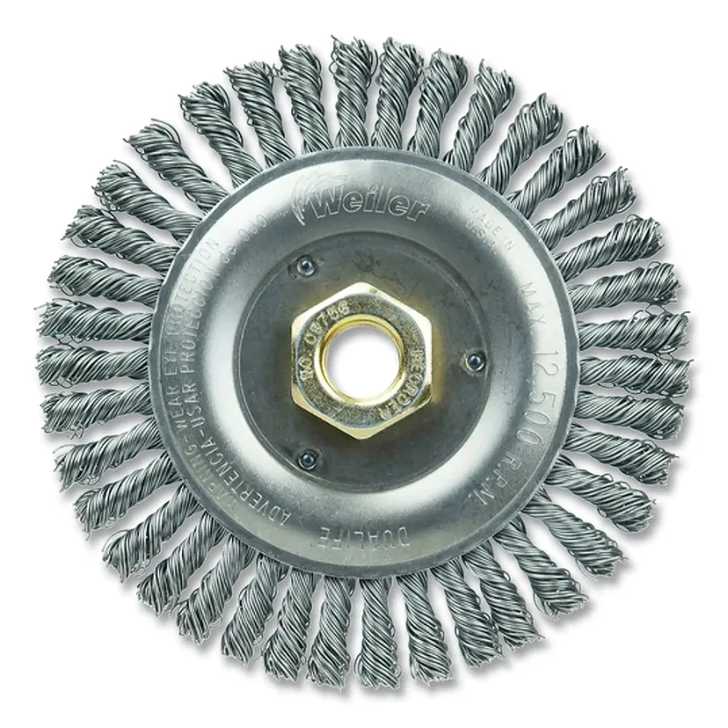 Roughneck Jr 5 in Root Pass Weld Cleaning Brush, 0.020 in Steel Wire Fill, 5/8 in-11 UNC Nut, Vending Read