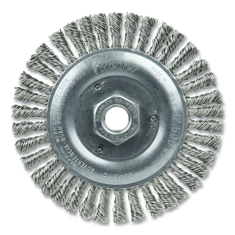Roughneck® Stringer Bead Twist Knot Wire Wheel, 5 in dia x 3/16 in W Face, 0.020 in Stainless Steel Wire, 12500 RPM