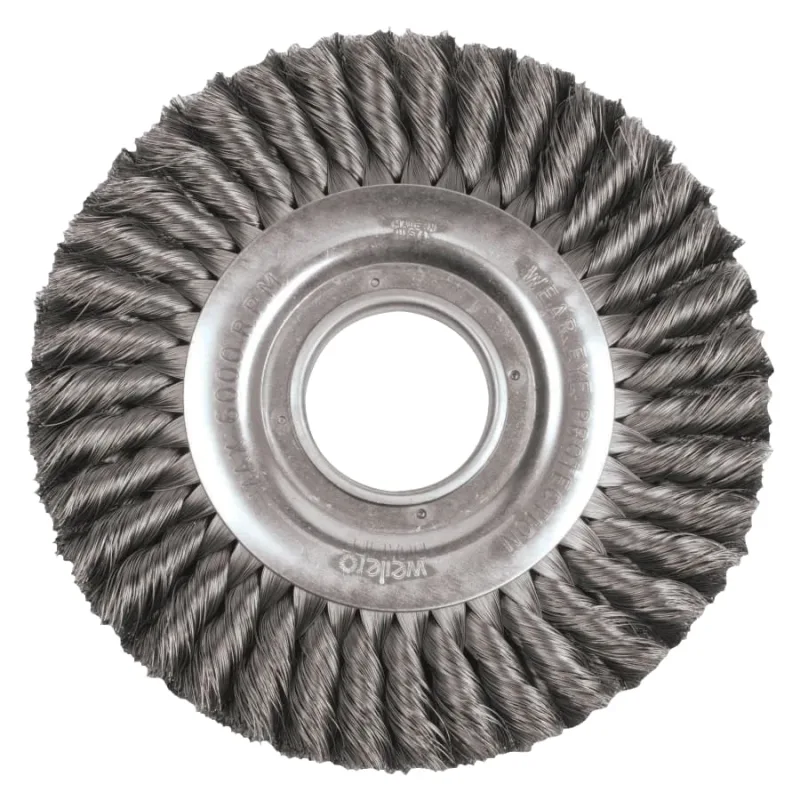 Wide Face Standard Twist Knot Wire Wheel, 8 in Dia. x 2 in, 0.016 in, 6000 RPM