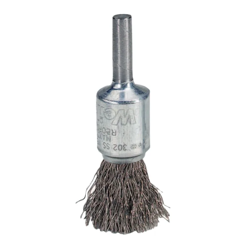 Crimped Wire Solid End Brush, Stainless Steel, 1/2 in dia x 0.0104 in Wire, 25000 RPM
