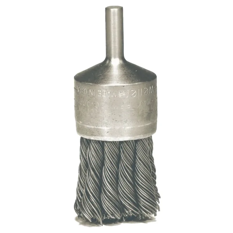 Knot Wire End Brush, Stainless Steel Bristles, 1-1/8 in Brush dia x 0.014 in Wire, 22000 RPM, 1 EA/EA