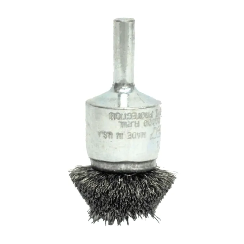 Stem-Mounted Circular Flared End Brush, Steel, 1-1/4 in x 0.008 in, 20,000 rpm