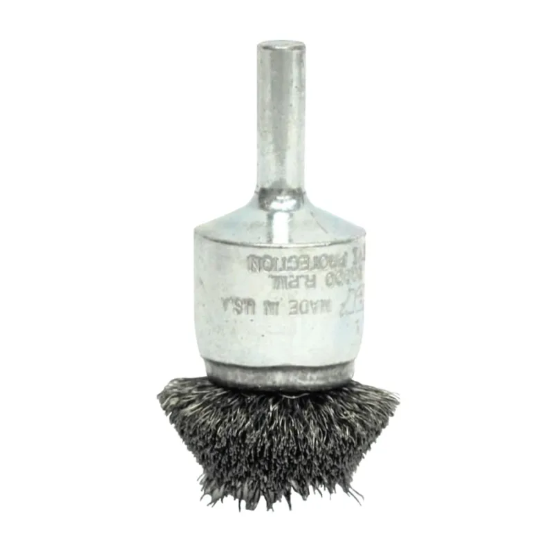 Stem-Mounted Circular Flared End Brushes, Stainless, 20,000 rpm, 1 1/2" x 0.008
