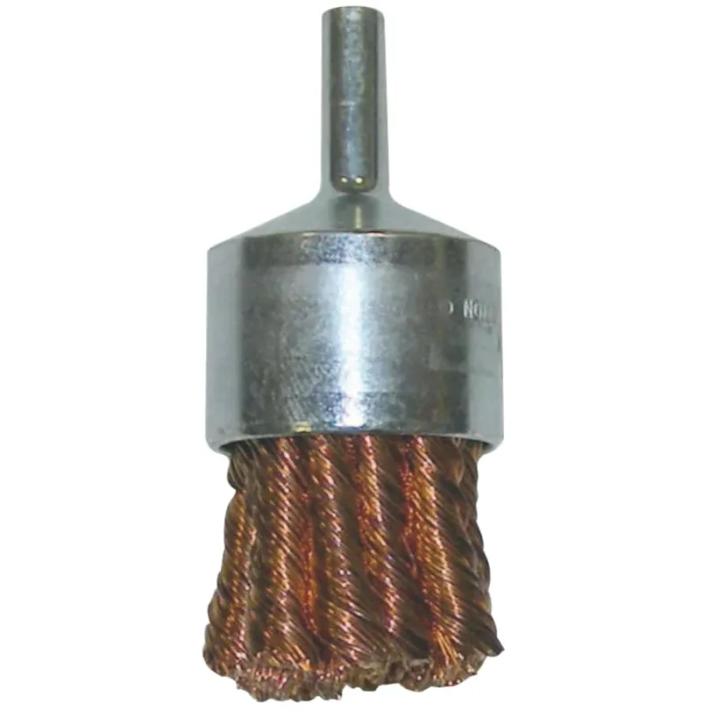 Knot Wire End Brush, Bronze Bristles, 1-1/8 in Brush dia x 0.020 in Wire, 22000 RPM, 10 EA/PK