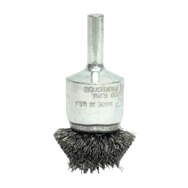 Stem-Mounted Circular Flared End Brush, Steel, 1 in x 0.020 in, 25,000 rpm