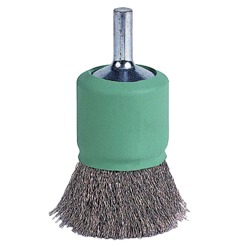 Coated Cup Crimped Wire End Brush, Stainless Steel, 1 in dia x 0.006 in Wire, 22000 RPM
