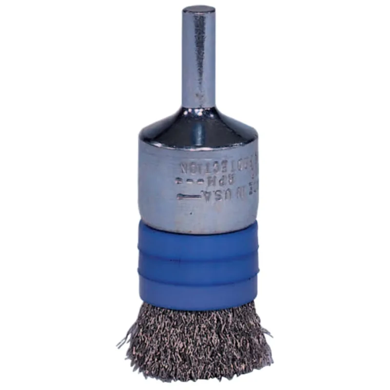 Banded Crimped Wire End Brush, Stainless Steel, 1/2 in dia x 0.006 in Wire, 20000 RPM